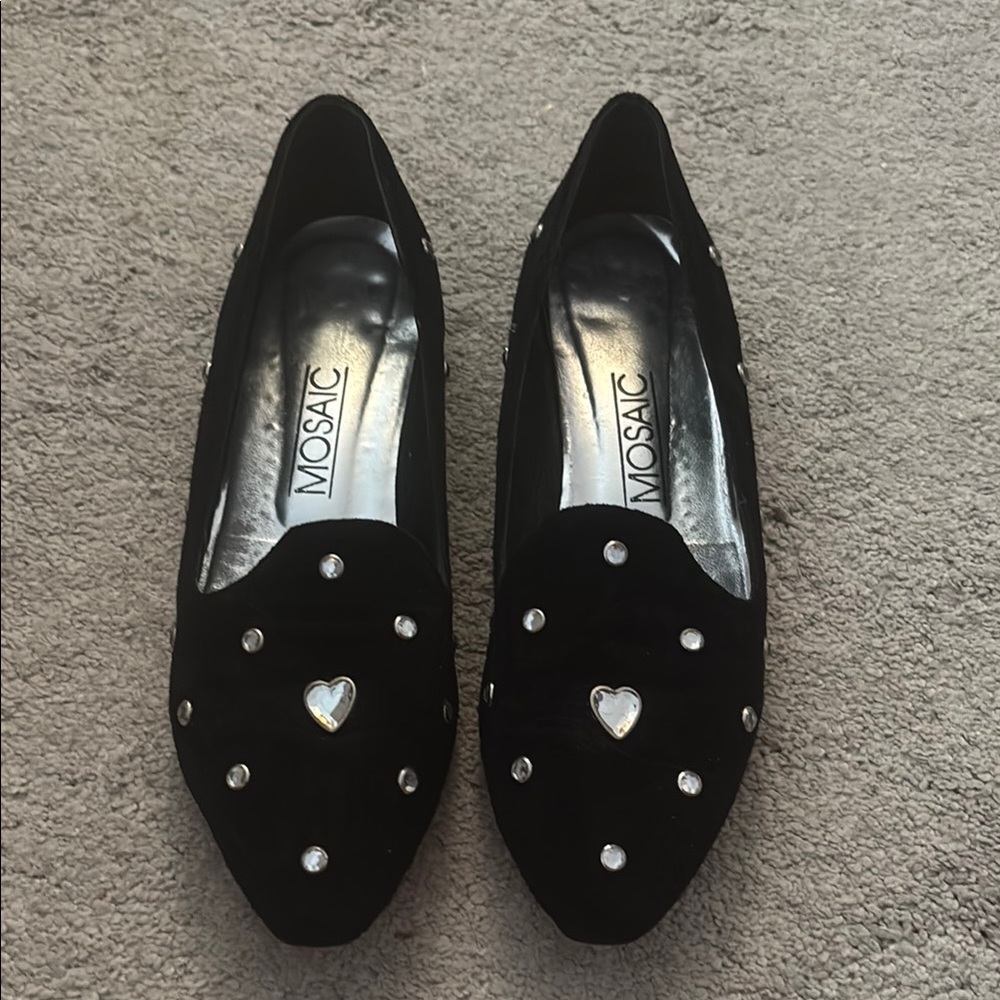 Black Embellished Women's leather Loafers size 9 1/2